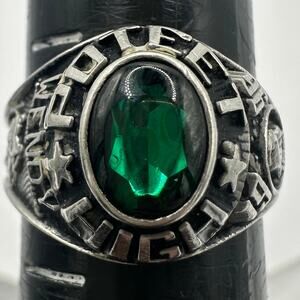 Balfour vintage silver alloy green glass gemstone high school class ring size 6